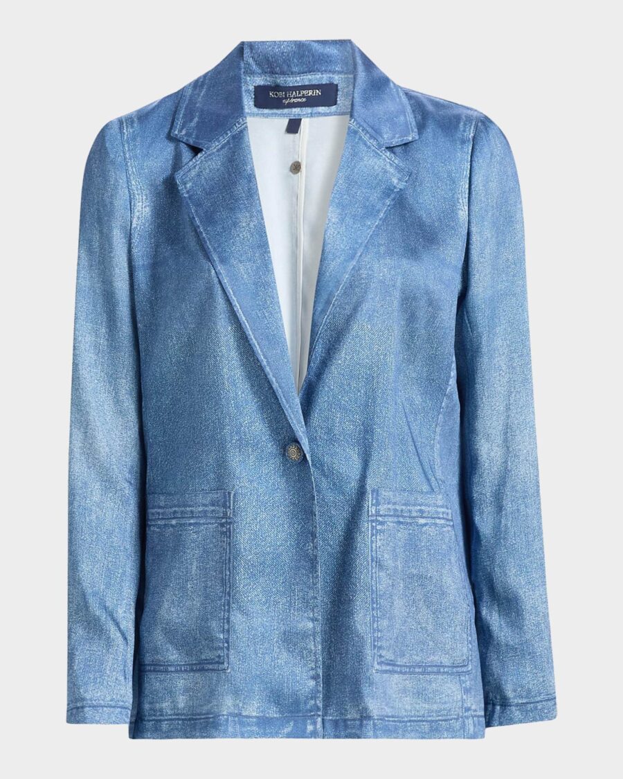 VERONICA DENIM PRINT SATIN BLAZER