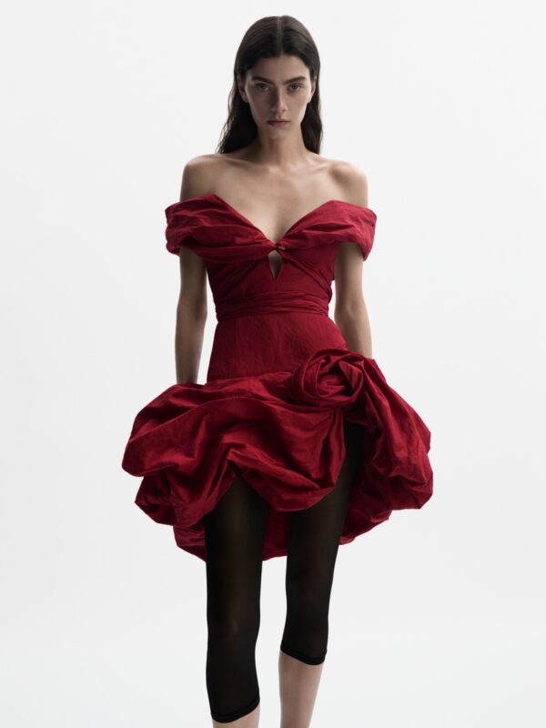 FRAPED SHAWL COLLAR MIDI DRESS