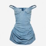 OFF THE SHOULDER DENIM MINI DRESS