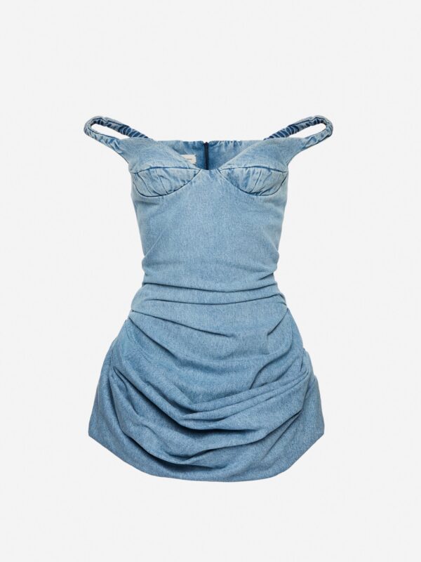 OFF THE SHOULDER DENIM MINI DRESS