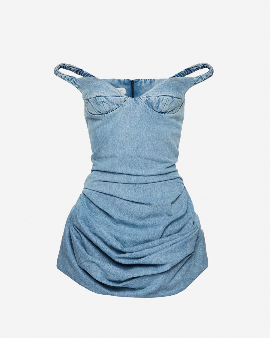 OFF THE SHOULDER DENIM MINI DRESS