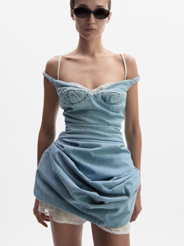 OFF THE SHOULDER DENIM MINI DRESS