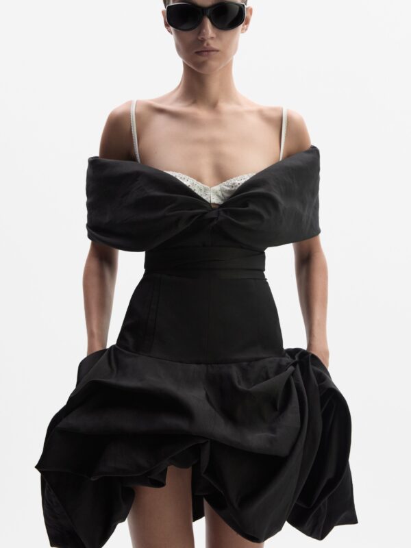 DREAPED SHAWL COLLAR MIDI DRESS