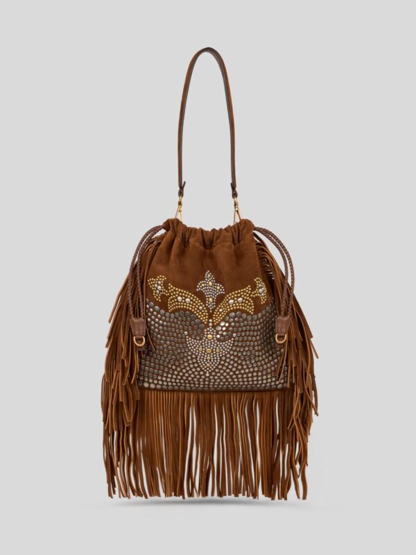 MEDIUM SUEDE KALISPERA BAG WITH STUDS AND FRINGES