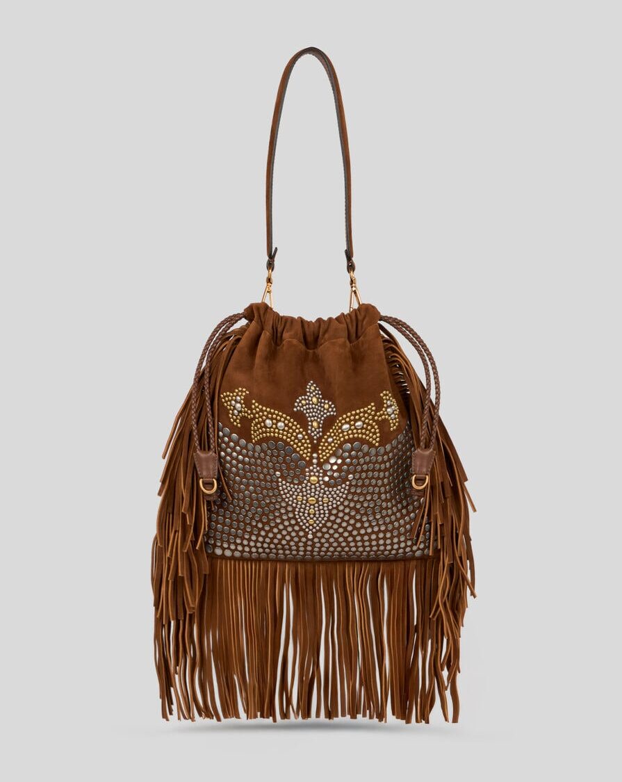 MEDIUM SUEDE KALISPERA BAG WITH STUDS AND FRINGES