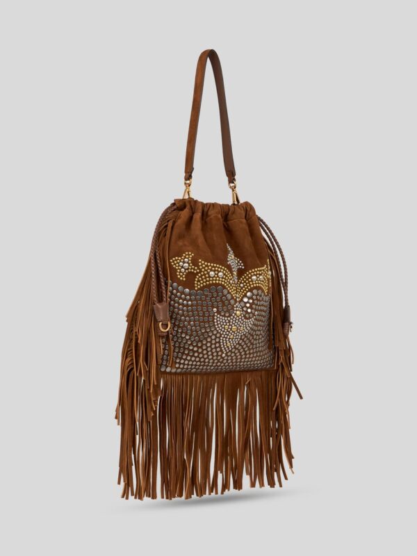 MEDIUM SUEDE KALISPERA BAG WITH STUDS AND FRINGES