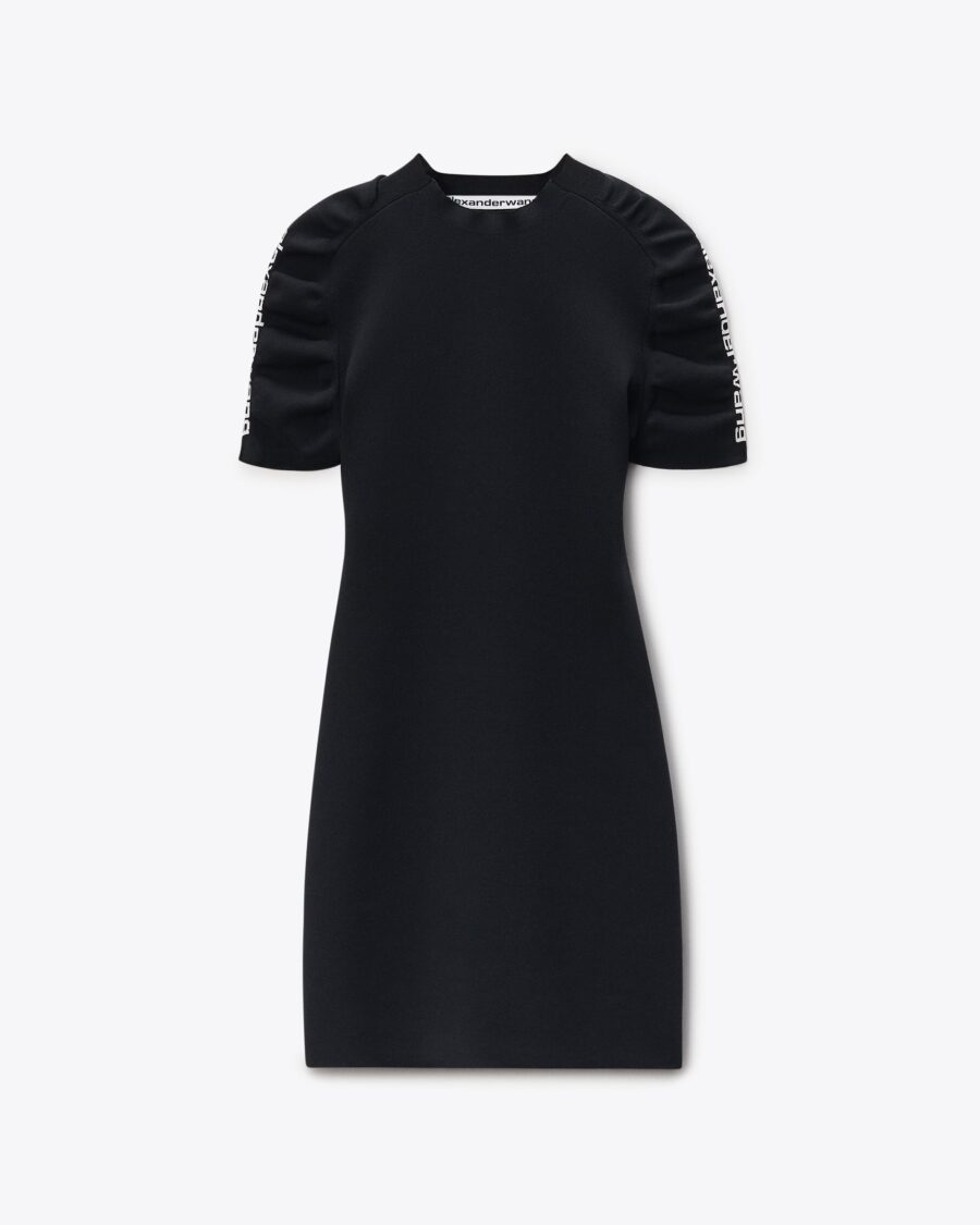 RUCHED KNITTED MINI DRESS