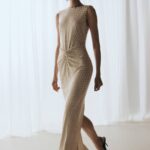 GATHERED DIAMANTE MAXI DRESS