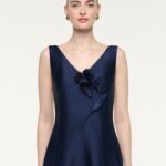 V NECK FLOWER APPLIQUE MAXI DRESS