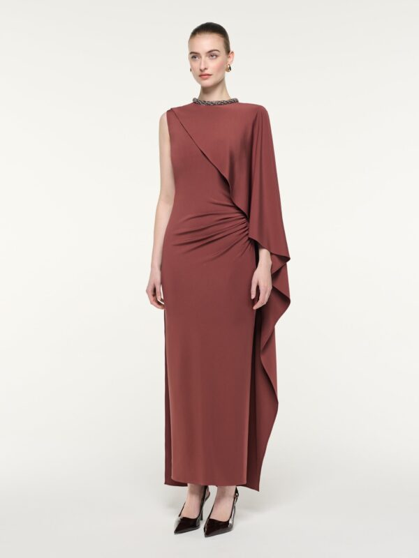 CRYSTAL NECKLINE ASYMMETRIC MAXI DRESS