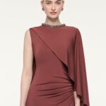 CRYSTAL NECKLINE ASYMMETRIC MAXI DRESS