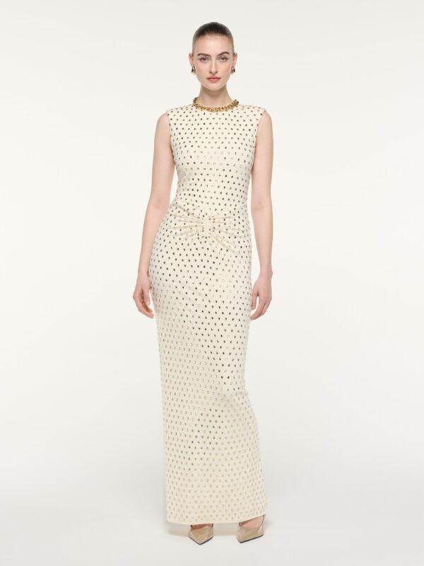 GATHERED DIAMANTE MAXI DRESS