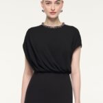 CRYSTAL NECKLINE BLOUSON MINI DRESS