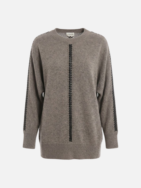 LEATHER STITCH WOOL SWEATER