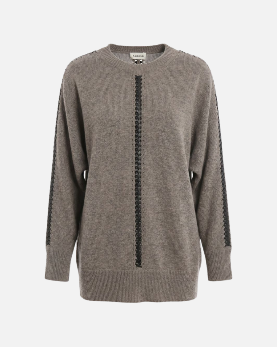 LEATHER STITCH WOOL SWEATER