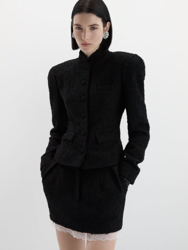 BOUCLÉ BLAZER WITH STAND COLLAR
